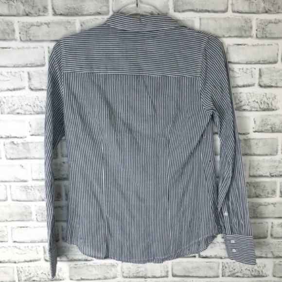 J. CREW Embellished Jeweled Button Down Striped Shirt Holiday Top Blue Gray 0 - Picture 5 of 7